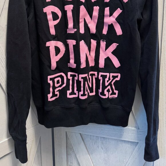 Victorias Secret Black PINK PINK PINK Hoodie Zip Zipper Sweatshirt S Small - Picture 3 of 5